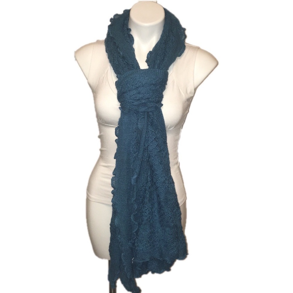 Nordstrom blue ruffled lace-like scarf boho